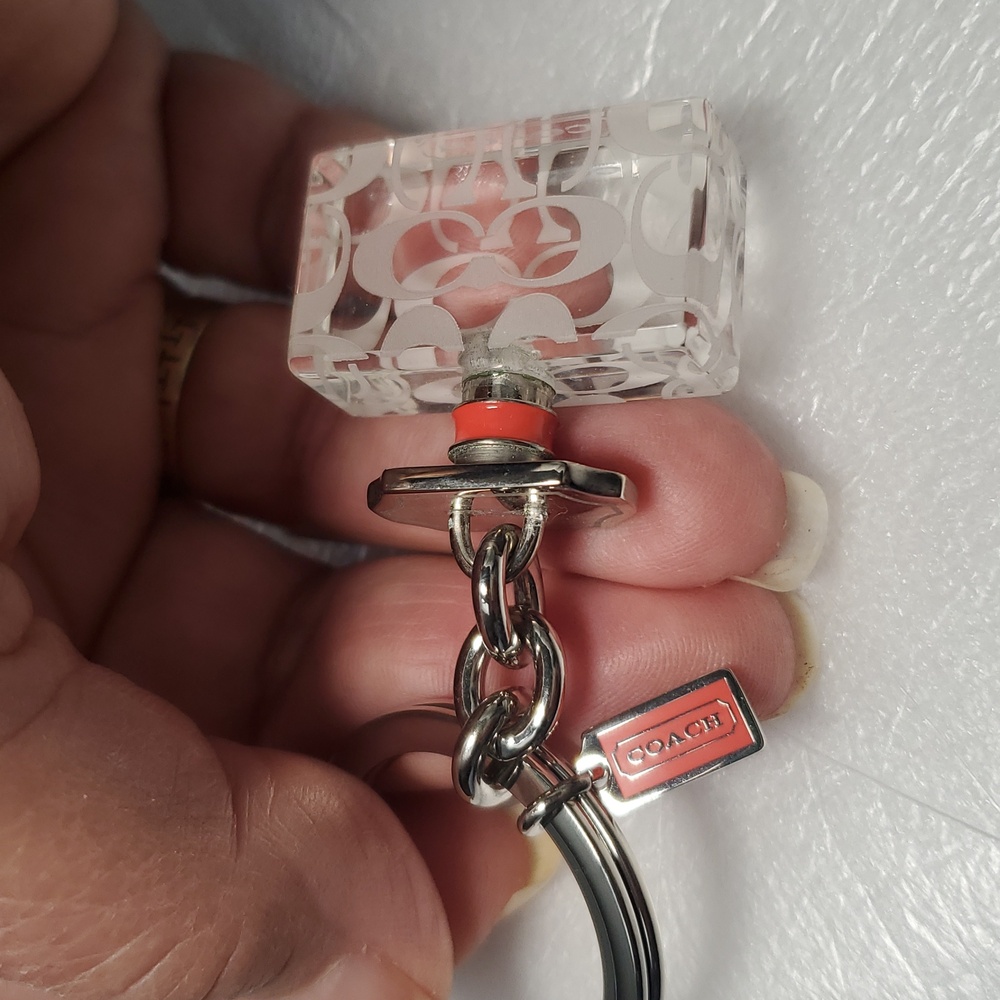 Coach Clear Acrylic Perfume Bottle Keychain with Red Accent - Picture 4 of 4